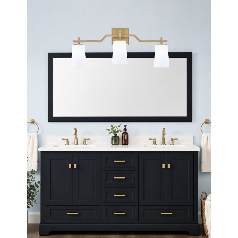 Toltec Corbin 3-Light Bath Bar | Modern New Age Brass Steel and White Opal Glass | Bathroom Vanity & Powder Room | 5.5 x 11.25 in | Model 2313-NAB-261