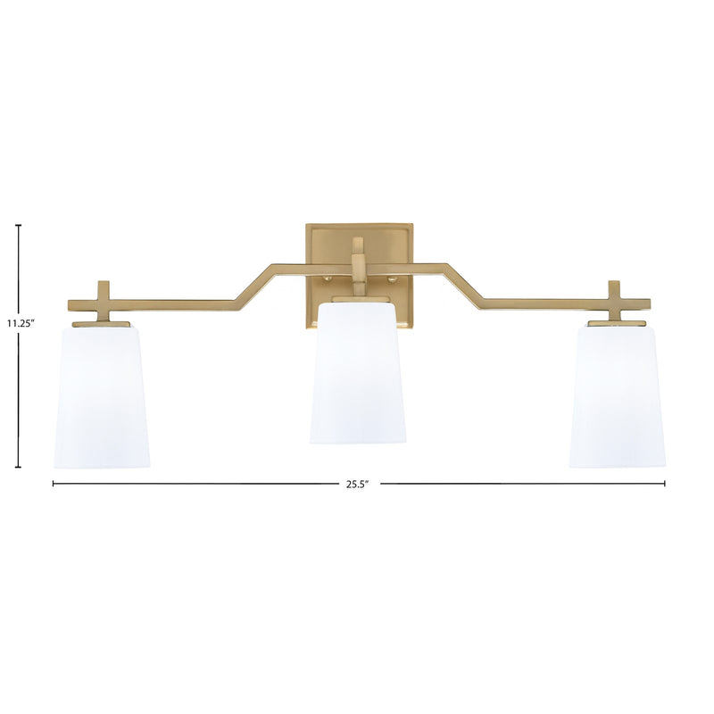 Toltec Corbin 3-Light Bath Bar | Modern New Age Brass Steel and White Opal Glass | Bathroom Vanity & Powder Room | 5.5 x 11.25 in | Model 2313-NAB-261