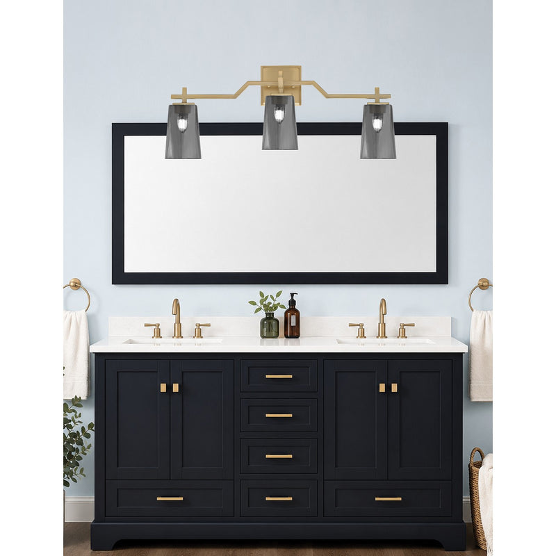 Toltec Corbin 3-Light Bath Bar | Modern New Age Brass Steel and Smoke Bubble Glass | Bathroom Vanity & Powder Room | 5.5 x 11.25 in | Model 2313-NAB-262