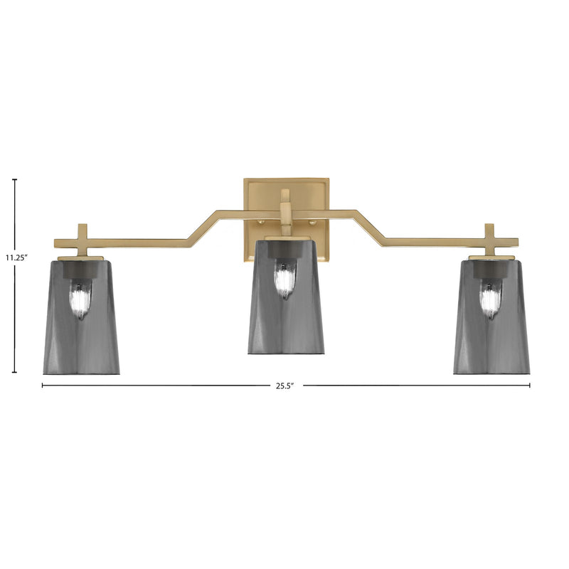 Toltec Corbin 3-Light Bath Bar | Modern New Age Brass Steel and Smoke Bubble Glass | Bathroom Vanity & Powder Room | 5.5 x 11.25 in | Model 2313-NAB-262