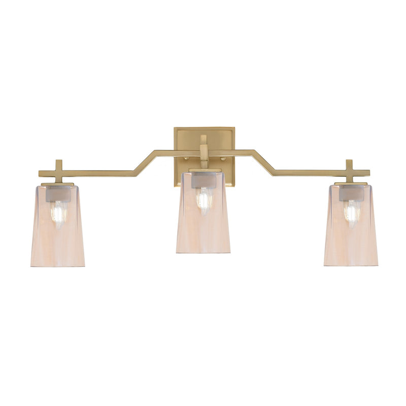 Toltec Corbin 3-Light Bath Bar | Modern New Age Brass Steel and Amber Gradient Glass | Bathroom Vanity & Powder Room | 5.5 x 11.25 in | Model 2313-NAB-263