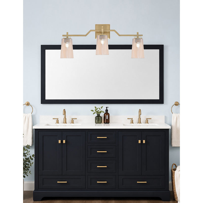 Toltec Corbin 3-Light Bath Bar | Modern New Age Brass Steel and Amber Gradient Glass | Bathroom Vanity & Powder Room | 5.5 x 11.25 in | Model 2313-NAB-263
