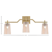 Toltec Corbin 3-Light Bath Bar | Modern New Age Brass Steel and Amber Gradient Glass | Bathroom Vanity & Powder Room | 5.5 x 11.25 in | Model 2313-NAB-263