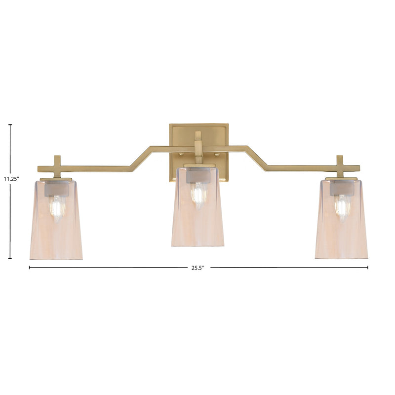 Toltec Corbin 3-Light Bath Bar | Modern New Age Brass Steel and Amber Gradient Glass | Bathroom Vanity & Powder Room | 5.5 x 11.25 in | Model 2313-NAB-263