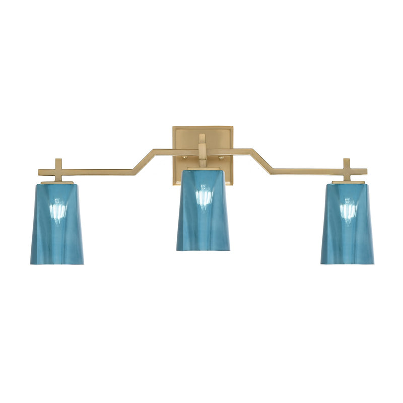 Toltec Corbin 3-Light Bath Bar | Modern New Age Brass and Blue Gradient Glass | Bathroom Vanity & Powder Room | 5.5 x 11.25 in | Model 2313-NAB-265