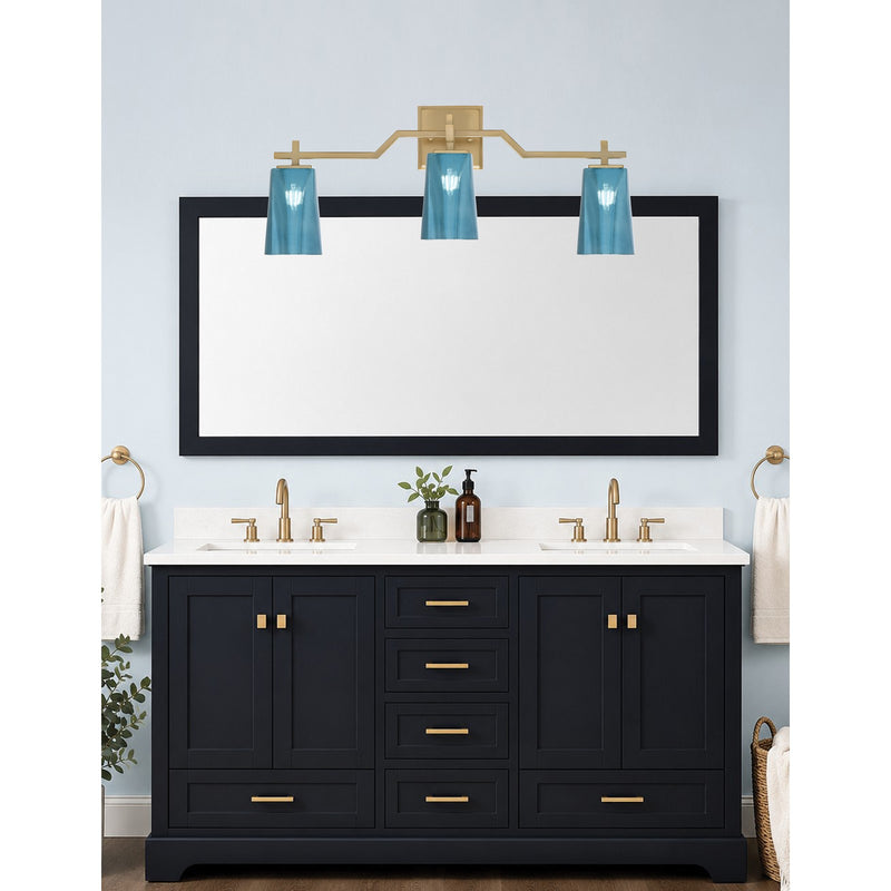 Toltec Corbin 3-Light Bath Bar | Modern New Age Brass and Blue Gradient Glass | Bathroom Vanity & Powder Room | 5.5 x 11.25 in | Model 2313-NAB-265