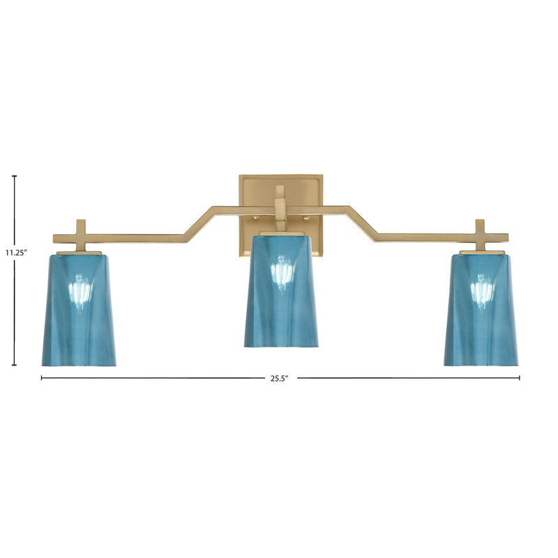 Toltec Corbin 3-Light Bath Bar | Modern New Age Brass and Blue Gradient Glass | Bathroom Vanity & Powder Room | 5.5 x 11.25 in | Model 2313-NAB-265