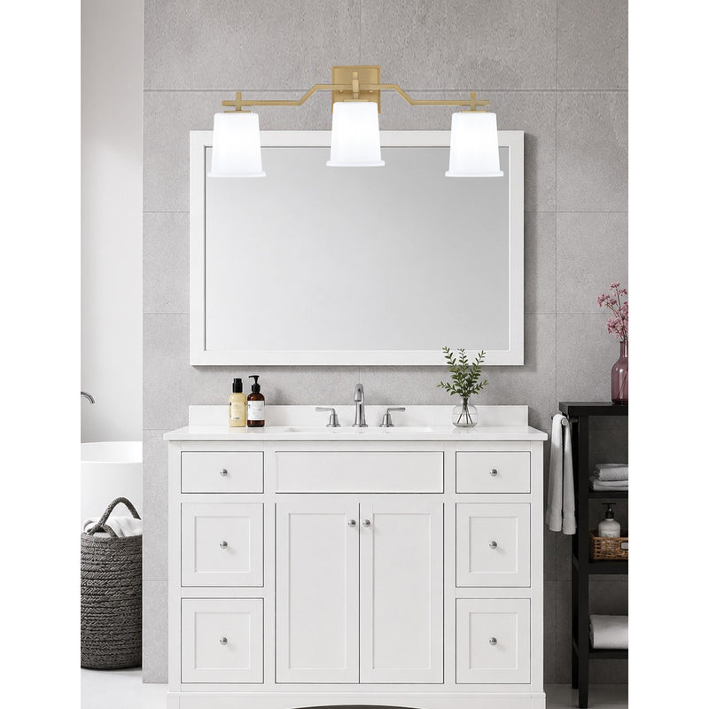 Toltec Corbin 3-Light Bath Bar | Modern New Age Brass and White Opal Glass | Bathroom Vanity & Powder Room | 5.5 x 10.25 in | Model 2313-NAB-5031