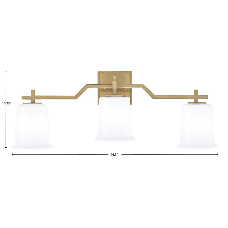Toltec Corbin 3-Light Bath Bar | Modern New Age Brass and White Opal Glass | Bathroom Vanity & Powder Room | 5.5 x 10.25 in | Model 2313-NAB-5031