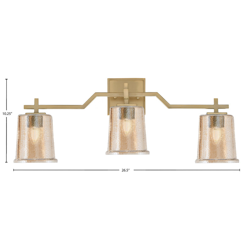 Toltec Corbin 3-Light Bath Bar | Modern New Age Brass and Amber Bubble Glass | Bathroom Vanity & Powder Room | 5.5 x 10.25 in | Model 2313-NAB-5033