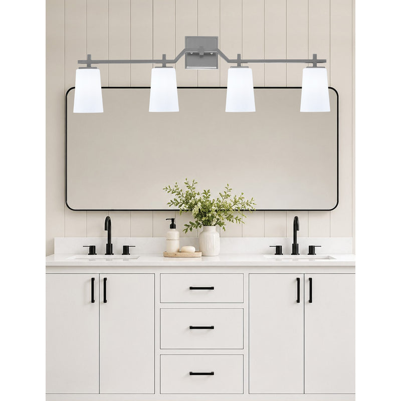 Toltec Corbin 4-Light Bath Bar | Contemporary Graphite and White Opal Glass | Bathroom & Powder Room Vanity | 5.5 x 11.25 in | Model 2314-GP-261
