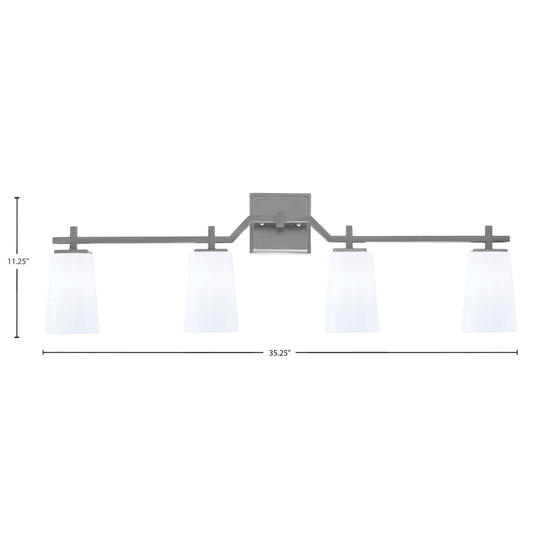 Toltec Corbin 4-Light Bath Bar | Contemporary Graphite and White Opal Glass | Bathroom & Powder Room Vanity | 5.5 x 11.25 in | Model 2314-GP-261