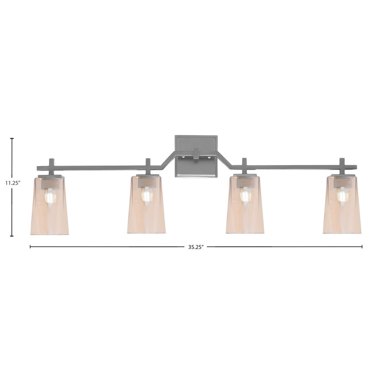 Toltec Corbin 4-Light Bath Bar | Contemporary Graphite and Amber Gradient Glass | Bathroom & Powder Room Vanity | 5.5 x 11.25 in | Model 2314-GP-263