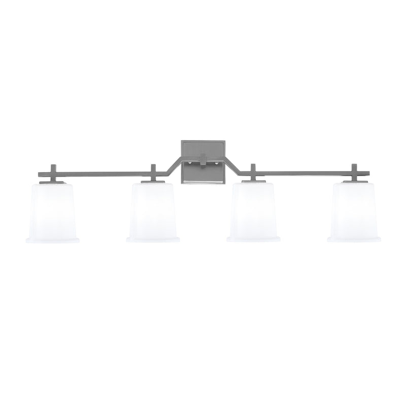 Toltec Corbin 4-Light Bath Bar | Contemporary Graphite Steel and White Opal Glass | Bathroom & Vanity Lighting | 5.5 x 10.25 in | Model 2314-GP-5031