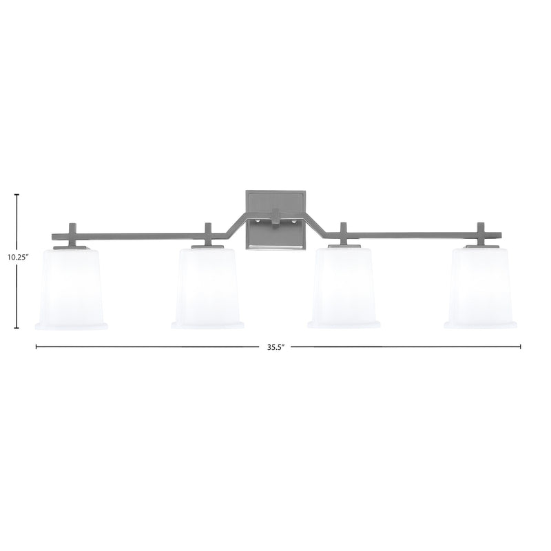 Toltec Corbin 4-Light Bath Bar | Contemporary Graphite Steel and White Opal Glass | Bathroom & Vanity Lighting | 5.5 x 10.25 in | Model 2314-GP-5031