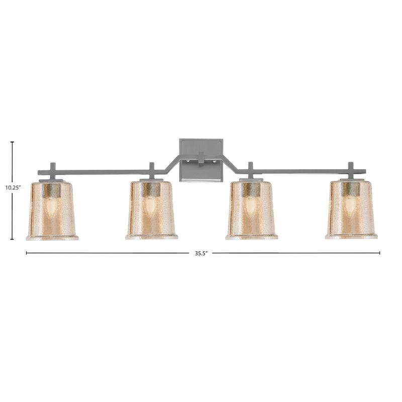 Toltec Corbin 4-Light Bath Bar | Contemporary Graphite Steel and Amber Bubble Glass | Bathroom & Vanity Lighting | 5.5 x 10.25 in | Model 2314-GP-5033