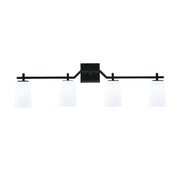 Toltec Corbin 4-Light Bath Bar | Modern Matte Black Steel and White Opal Glass | Bathroom & Vanity Lighting | 5.5 x 11.25 in | Model 2314-MB-261