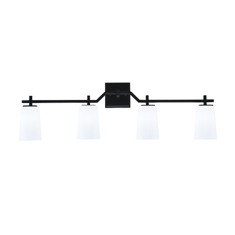 Toltec Corbin 4-Light Bath Bar | Modern Matte Black Steel and White Opal Glass | Bathroom & Vanity Lighting | 5.5 x 11.25 in | Model 2314-MB-261