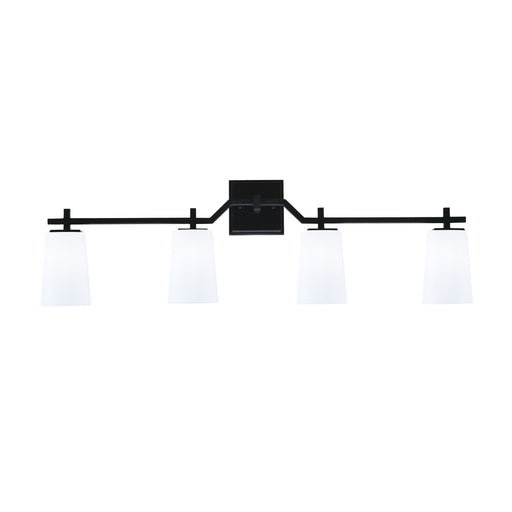Toltec Corbin 4-Light Bath Bar | Modern Matte Black Steel and White Opal Glass | Bathroom & Vanity Lighting | 5.5 x 11.25 in | Model 2314-MB-261