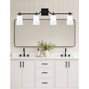 Toltec Corbin 4-Light Bath Bar | Modern Matte Black Steel and White Opal Glass | Bathroom & Vanity Lighting | 5.5 x 11.25 in | Model 2314-MB-261