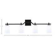 Toltec Corbin 4-Light Bath Bar | Modern Matte Black Steel and White Opal Glass | Bathroom & Vanity Lighting | 5.5 x 11.25 in | Model 2314-MB-261