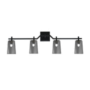 Toltec Corbin 4-Light Bath Bar | Modern Matte Black Steel and Smoke Bubble Glass | Bathroom Vanity Light | 5.5 x 11.25 in | Model 2314-MB-262