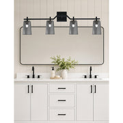 Toltec Corbin 4-Light Bath Bar | Modern Matte Black Steel and Smoke Bubble Glass | Bathroom Vanity Light | 5.5 x 11.25 in | Model 2314-MB-262