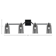 Toltec Corbin 4-Light Bath Bar | Modern Matte Black Steel and Smoke Bubble Glass | Bathroom Vanity Light | 5.5 x 11.25 in | Model 2314-MB-262