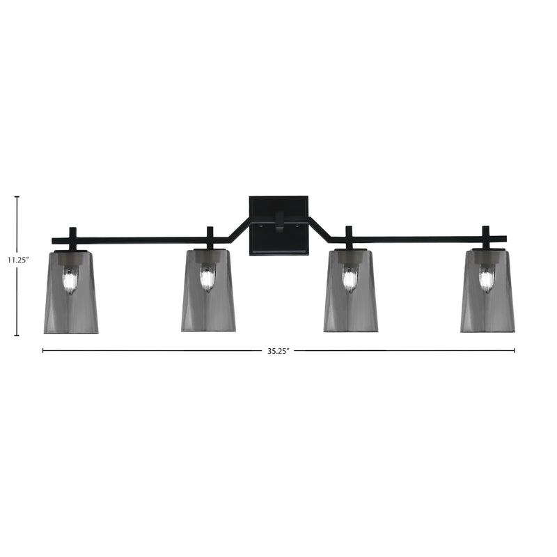 Toltec Corbin 4-Light Bath Bar | Modern Matte Black Steel and Smoke Bubble Glass | Bathroom Vanity Light | 5.5 x 11.25 in | Model 2314-MB-262