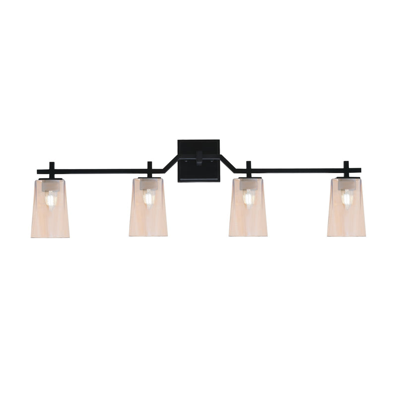 Toltec Corbin 4-Light Bath Bar | Modern Matte Black Steel and Amber Gradient Glass | Bathroom Vanity Light | 5.5 x 11.25 in | Model 2314-MB-263