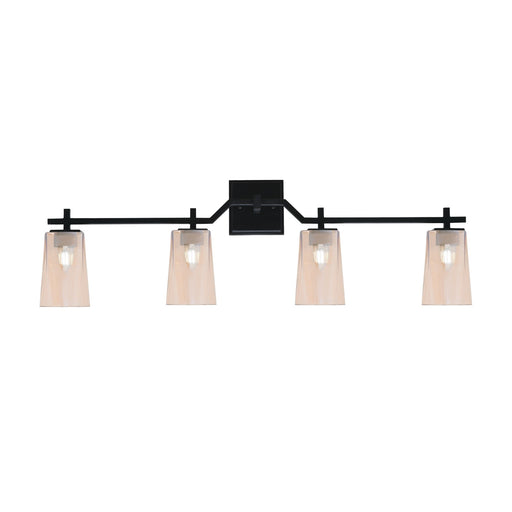 Toltec Corbin 4-Light Bath Bar | Modern Matte Black Steel and Amber Gradient Glass | Bathroom Vanity Light | 5.5 x 11.25 in | Model 2314-MB-263
