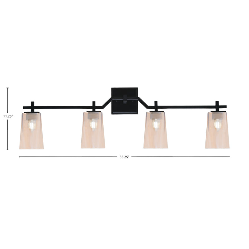 Toltec Corbin 4-Light Bath Bar | Modern Matte Black Steel and Amber Gradient Glass | Bathroom Vanity Light | 5.5 x 11.25 in | Model 2314-MB-263