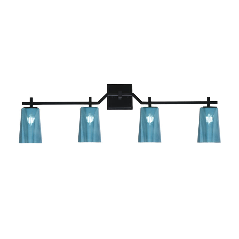 Toltec Corbin 4-Light Bath Bar | Modern Matte Black Steel and Blue Gradient Glass | Bathroom Vanity Light | 5.5 x 11.25 in | Model 2314-MB-265
