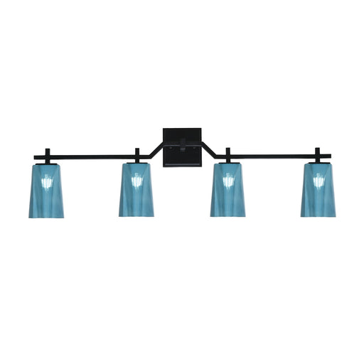 Toltec Corbin 4-Light Bath Bar | Modern Matte Black Steel and Blue Gradient Glass | Bathroom Vanity Light | 5.5 x 11.25 in | Model 2314-MB-265
