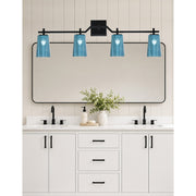 Toltec Corbin 4-Light Bath Bar | Modern Matte Black Steel and Blue Gradient Glass | Bathroom Vanity Light | 5.5 x 11.25 in | Model 2314-MB-265