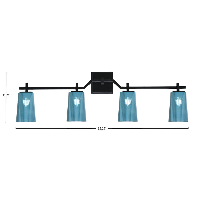 Toltec Corbin 4-Light Bath Bar | Modern Matte Black Steel and Blue Gradient Glass | Bathroom Vanity Light | 5.5 x 11.25 in | Model 2314-MB-265
