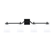Toltec Corbin 4-Light Bath Bar | Modern Matte Black Steel and White Opal Glass | Bathroom Vanity Light | 5.5 x 10.25 in | Model 2314-MB-5031