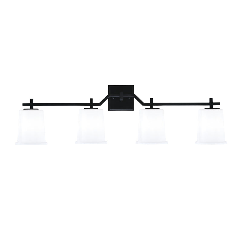 Toltec Corbin 4-Light Bath Bar | Modern Matte Black Steel and White Opal Glass | Bathroom Vanity Light | 5.5 x 10.25 in | Model 2314-MB-5031