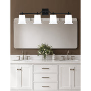Toltec Corbin 4-Light Bath Bar | Modern Matte Black Steel and White Opal Glass | Bathroom Vanity Light | 5.5 x 10.25 in | Model 2314-MB-5031