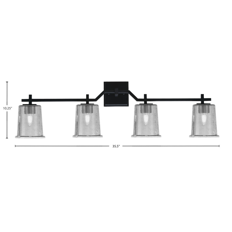 Toltec Corbin 4-Light Bath Bar | Modern Matte Black Steel and Smoke Bubble Glass | Bathroom Vanity Light | 5.5 x 10.25 in | Model 2314-MB-5032