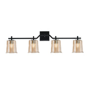 Toltec Corbin 4-Light Bath Bar | Modern Matte Black Steel and Amber Bubble Glass | Bathroom Vanity Light | 5.5 x 10.25 in | Model 2314-MB-5033