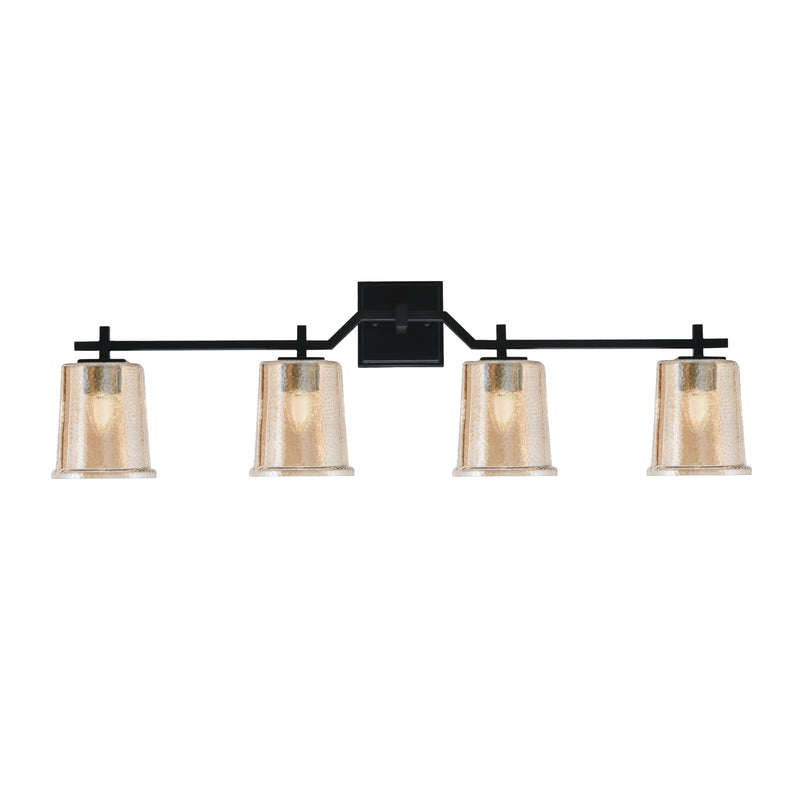Toltec Corbin 4-Light Bath Bar | Modern Matte Black Steel and Amber Bubble Glass | Bathroom Vanity Light | 5.5 x 10.25 in | Model 2314-MB-5033