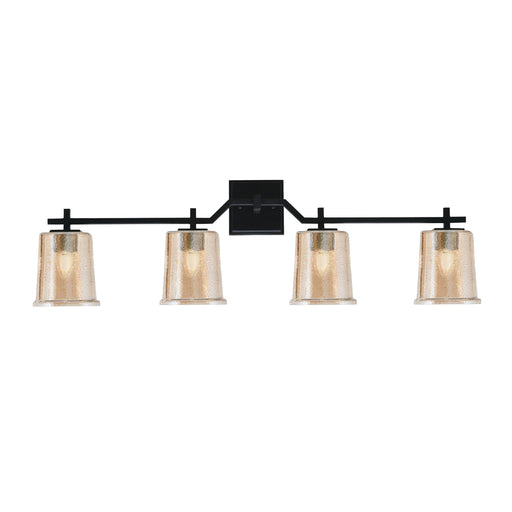 Toltec Corbin 4-Light Bath Bar | Modern Matte Black Steel and Amber Bubble Glass | Bathroom Vanity Light | 5.5 x 10.25 in | Model 2314-MB-5033