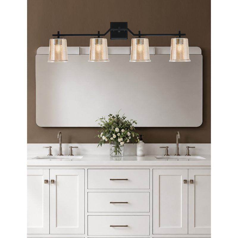 Toltec Corbin 4-Light Bath Bar | Modern Matte Black Steel and Amber Bubble Glass | Bathroom Vanity Light | 5.5 x 10.25 in | Model 2314-MB-5033