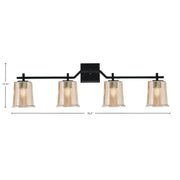 Toltec Corbin 4-Light Bath Bar | Modern Matte Black Steel and Amber Bubble Glass | Bathroom Vanity Light | 5.5 x 10.25 in | Model 2314-MB-5033