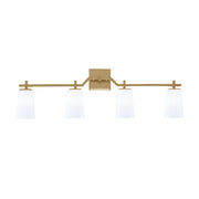 Toltec Corbin 4-Light Bath Bar | Modern New Age Brass Steel and White Opal Glass | Bathroom Vanity Light | 5.5 x 11.25 in | Model 2314-NAB-261