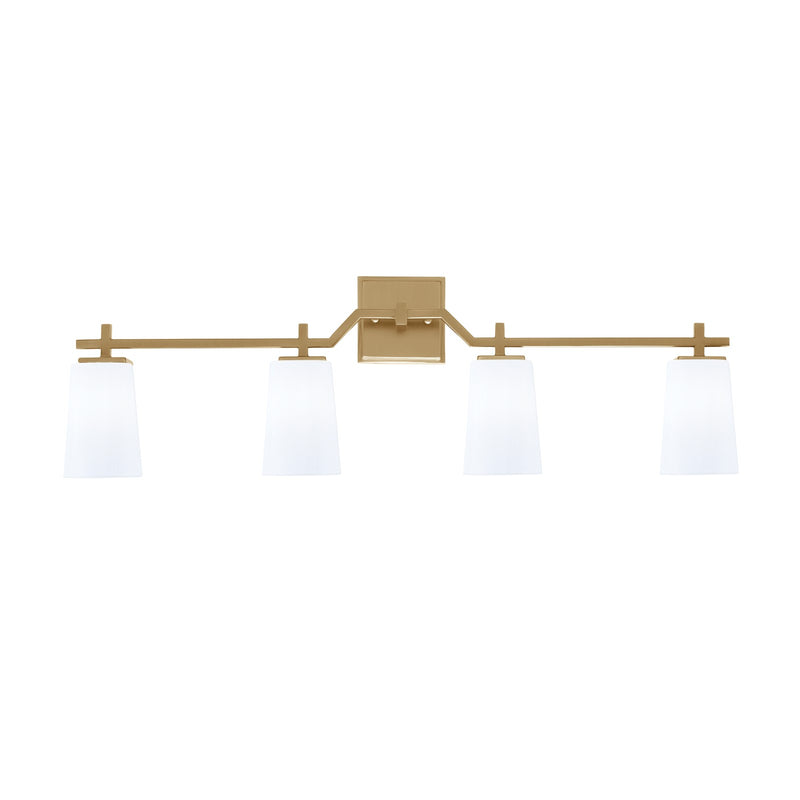 Toltec Corbin 4-Light Bath Bar | Modern New Age Brass Steel and White Opal Glass | Bathroom Vanity Light | 5.5 x 11.25 in | Model 2314-NAB-261
