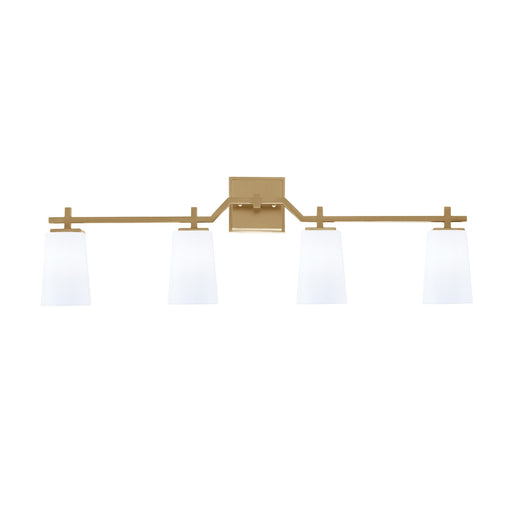 Toltec Corbin 4-Light Bath Bar | Modern New Age Brass Steel and White Opal Glass | Bathroom Vanity Light | 5.5 x 11.25 in | Model 2314-NAB-261