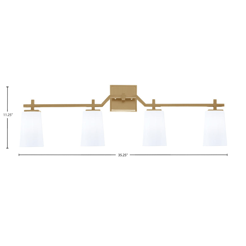 Toltec Corbin 4-Light Bath Bar | Modern New Age Brass Steel and White Opal Glass | Bathroom Vanity Light | 5.5 x 11.25 in | Model 2314-NAB-261