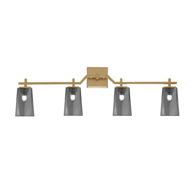 Toltec Corbin 4-Light Bath Bar | Modern New Age Brass Steel and Smoke Bubble Glass | Bathroom Vanity Light | 5.5 x 11.25 in | Model 2314-NAB-262